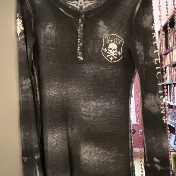 Affliction Live Fast Rhinestone Thermal Shirt Small - Picture 1 of 5